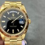 Day Date Rolex Weekly Journal 18K Yellow Gold Plated counter weight(Black dial gold daydate)